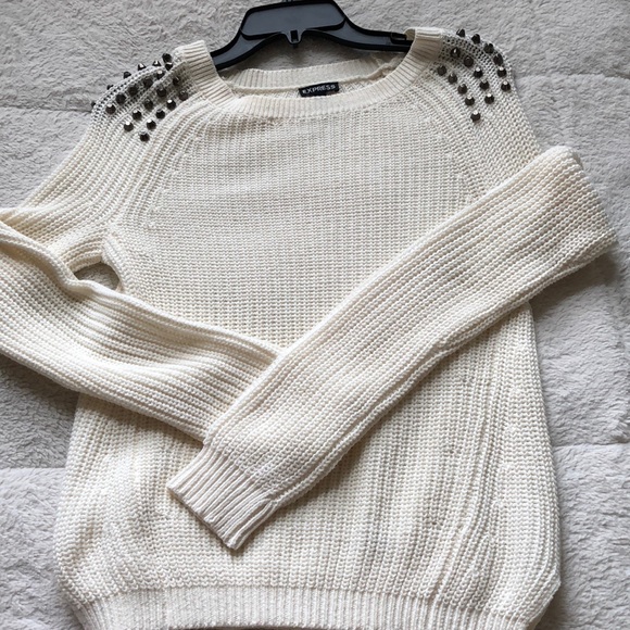 Express Sweaters - Express cream sweater with fun studs on shoulders